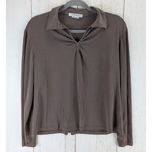 Nine West Size XL Womens Brown Collared Long‎ Sleeve Top